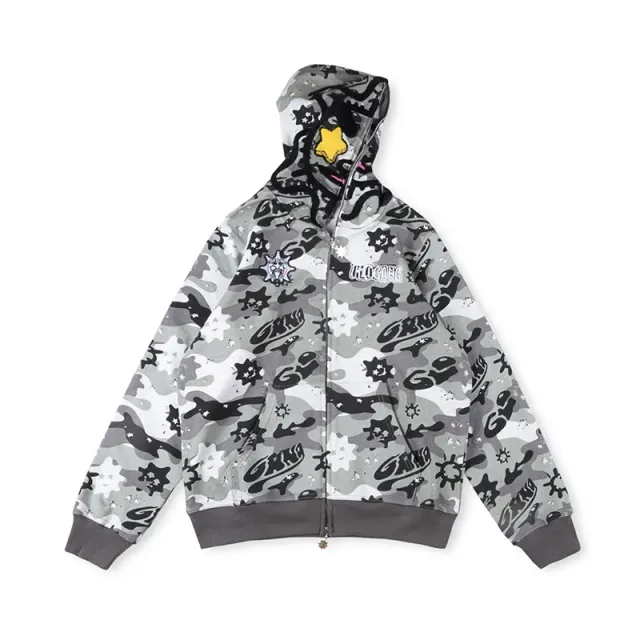Gallery Dept. Zip-Up Hoodie Camouflage Print with Graphic Appliqués
