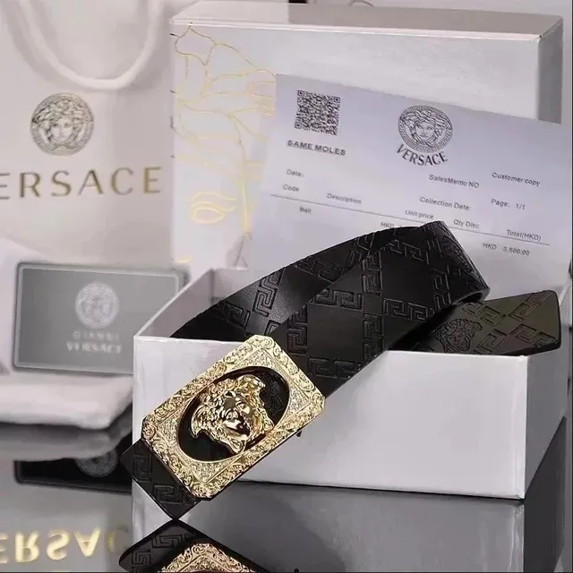 Versace Medusa Belt Black Leather with Gold Medusa Buckle