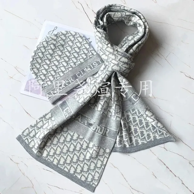 Dior Oblique Scarf Grey and White Logo Pattern