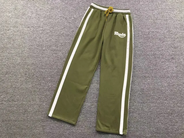 Rhude Track Pants Olive with White Stripe