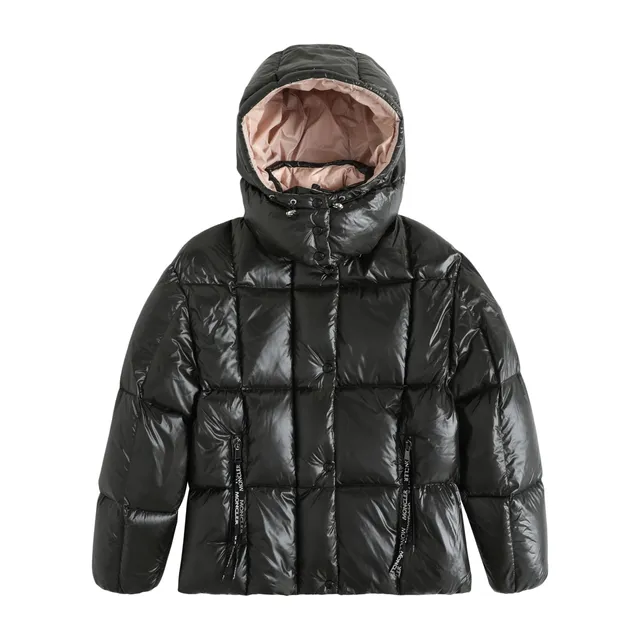 Moncler Quilted Puffer Jacket Glossy Black with Pink Lining