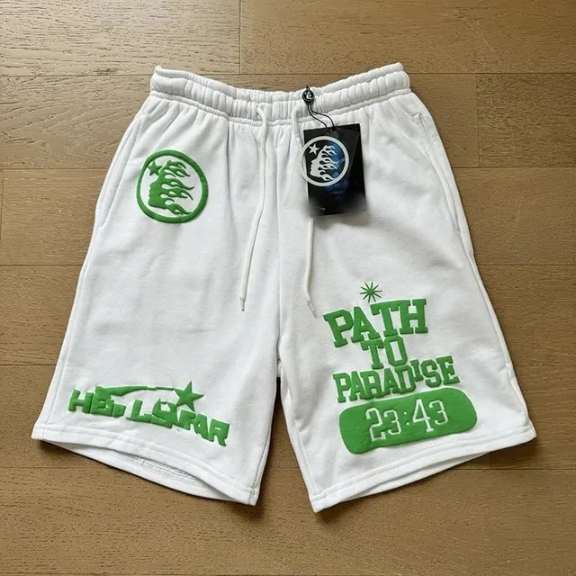 Hellstar Path to Paradise Shorts White with Green Embroidery