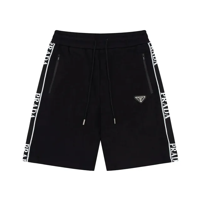 Prada Logo Tape Shorts Black with White Logo Tape