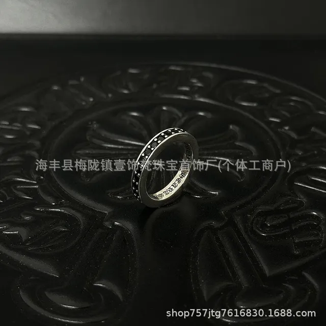 Chrome Hearts Ring Cross Logo with Black Stones