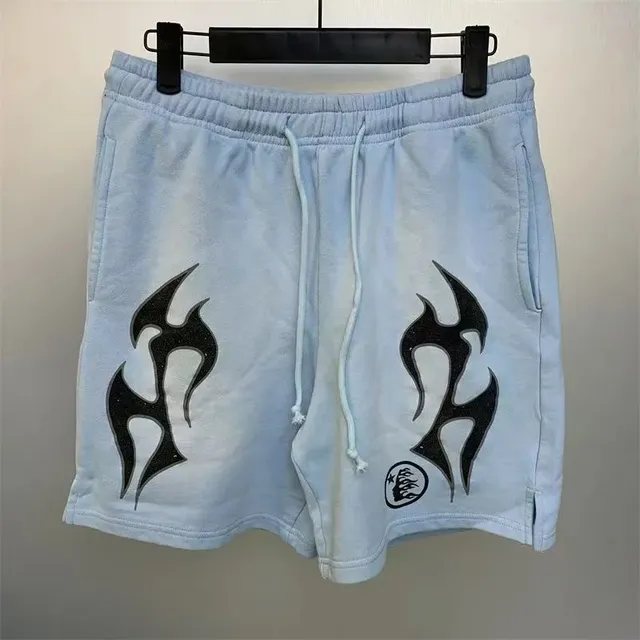 Hellstar Tribal Shorts Light Wash with Black Graphic