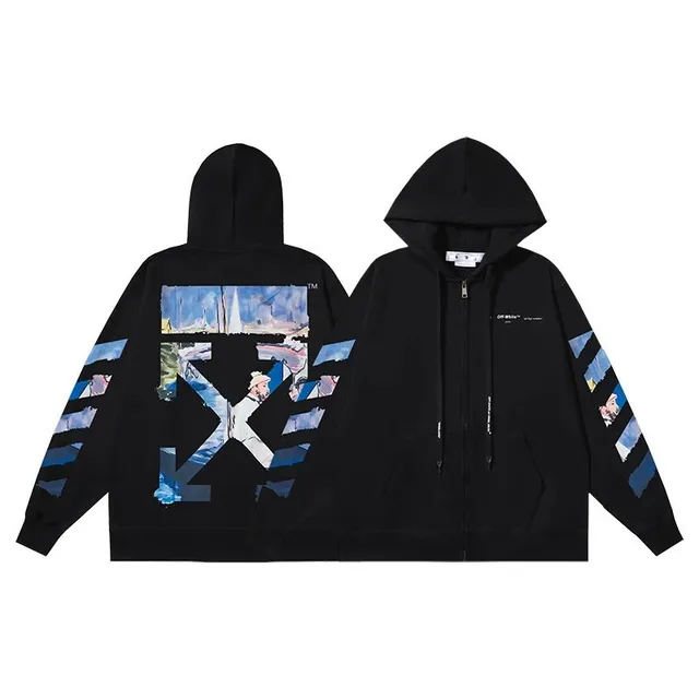 Off-White Zip-Up Hoodie Painted Arrow Print