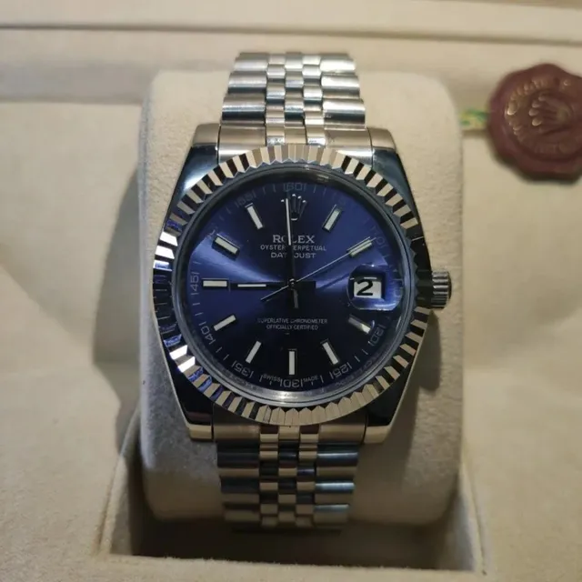 Rolex Oyster Perpetual Datejust Blue Dial with Fluted Bezel