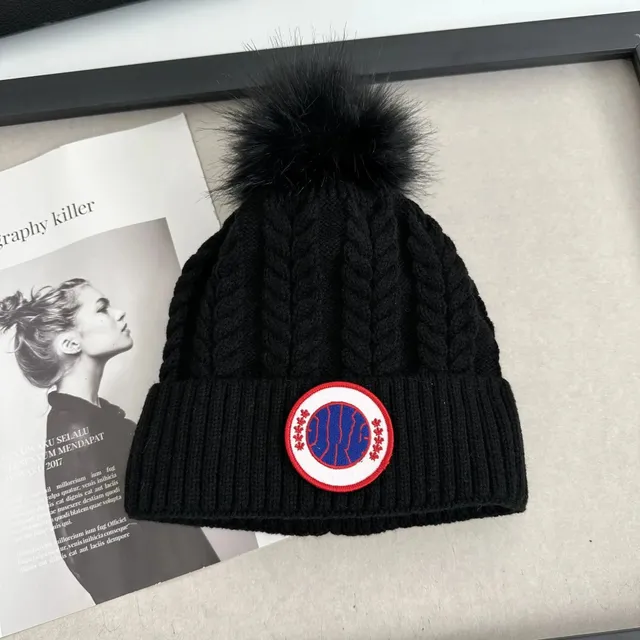 Canada Goose Pom Pom Beanie Cable Knit with Logo Patch