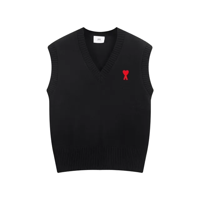 AMI Paris V-Neck Knit Vest Red Heart Logo