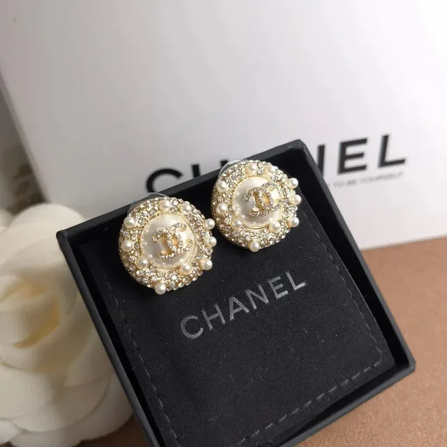Chanel CC Logo Earrings Pearl and Crystal