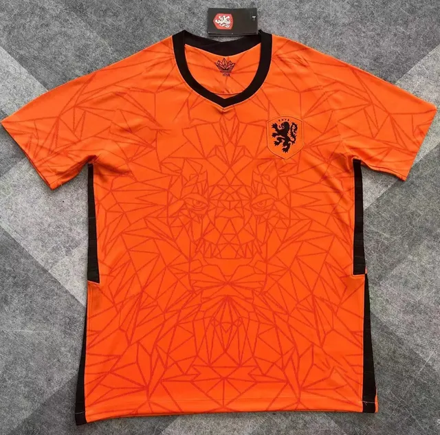 Nike × Netherlands National Team jersey orange jersey with geometric lion face print and black trim
