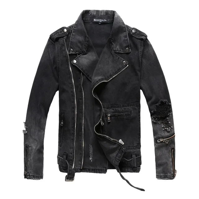 Balenciaga Denim Biker Jacket Distressed Black