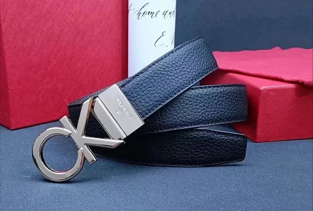Calvin Klein CK Logo Belt Pebbled Leather