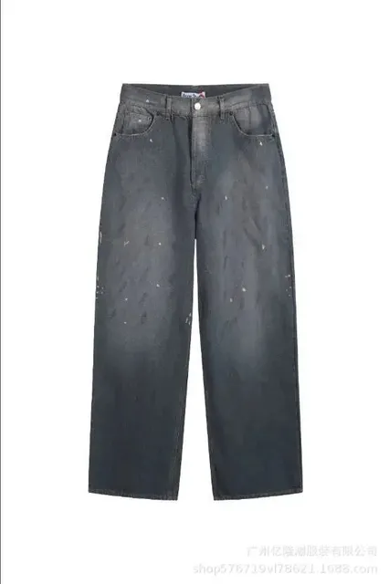 Wide-Leg Jeans Distressed Wash