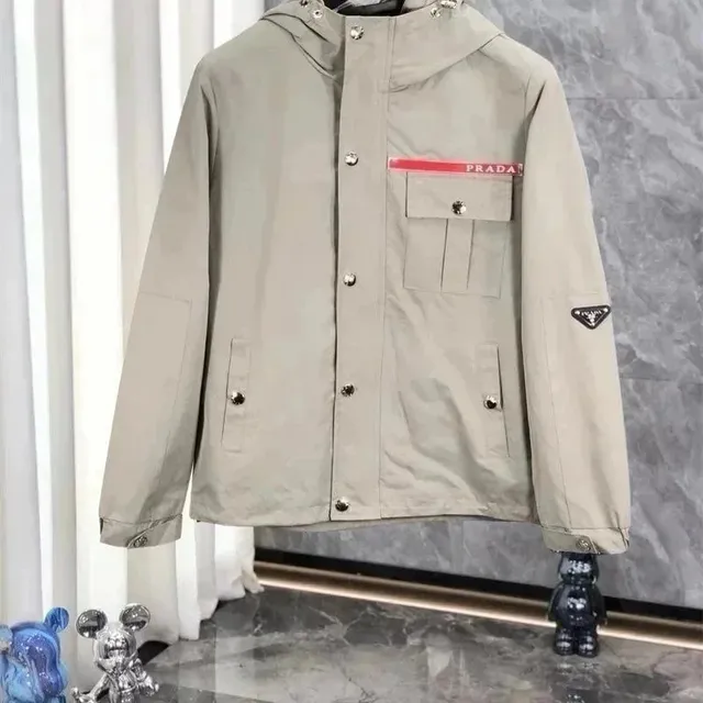 Prada Hooded Field Jacket Red Stripe Logo