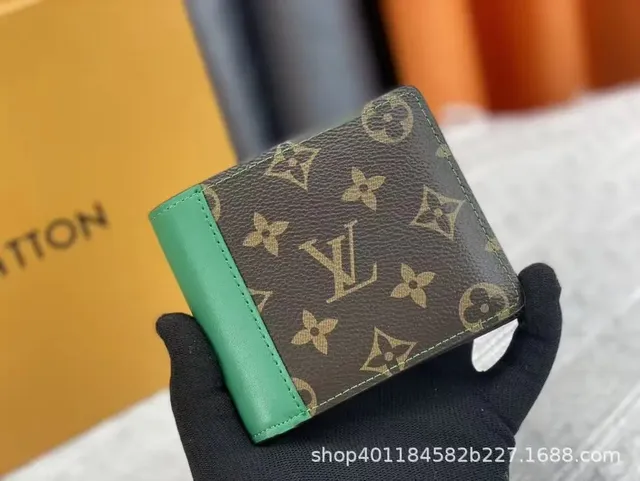 Louis Vuitton Bifold Wallet Monogram Canvas with Green Leather Trim