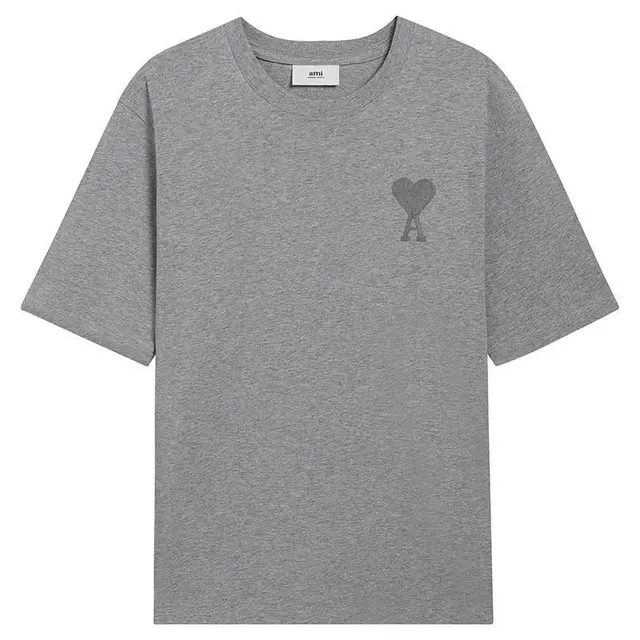 AMI Paris Heart Logo T-Shirt Heather Grey