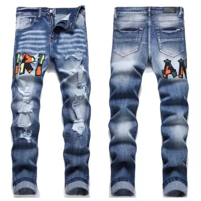 Amiri Distressed Jeans Multi-Color Logo Patch