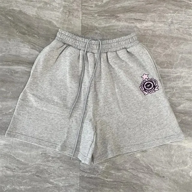Corteiz Logo Shorts Heather Grey with Pink Embroidery