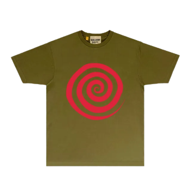 Gallery Dept. Spiral Graphic Tee Olive with Red Spiral Print
