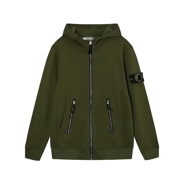 Stone Island Zip-Up Hoodie Olive Green with Compass Patch