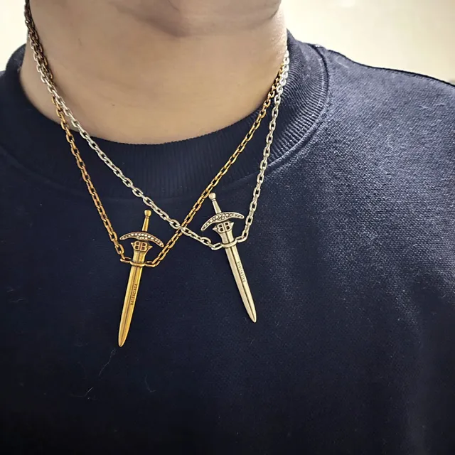Balenciaga Sword Pendant Necklace Dual Chain Sword