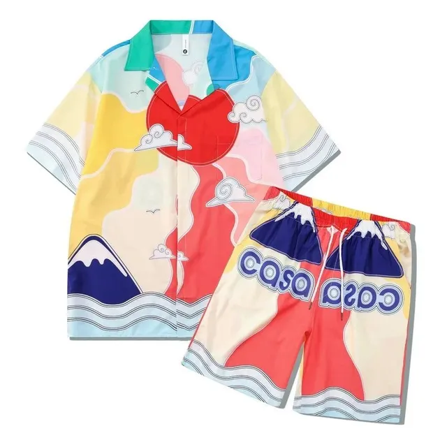 Casablanca Camp Shirt and Shorts Set Mount Fuji Cloud Print
