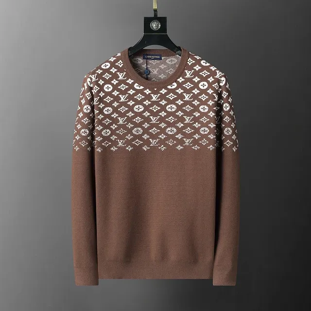 Louis Vuitton Monogram Knit Sweater Brown with White LV Pattern