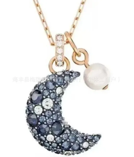 Colored diamond pearl moon necklace