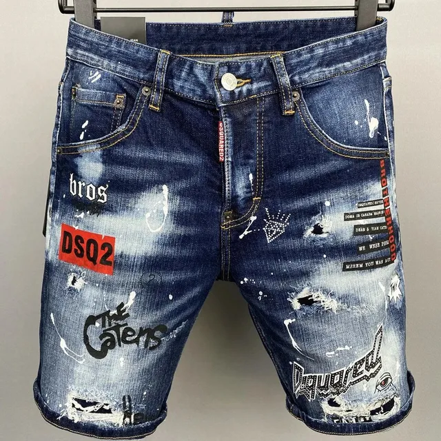 Dsquared2 Distressed Denim Shorts Paint Splatter & Logo Patch