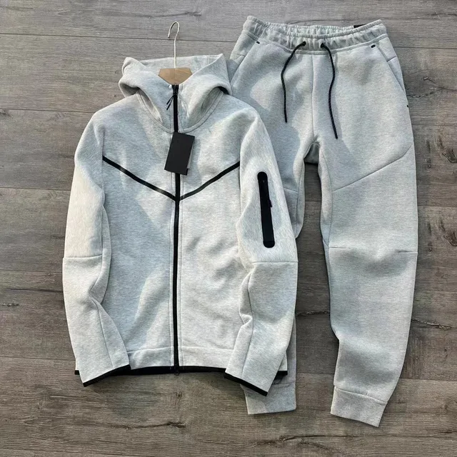 Nike Tech Fleece Hoodie and Joggers Heather Grey with Black Accents