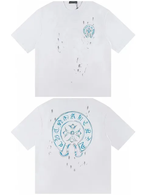 Chrome Hearts Graphic T-Shirt Blue Cross Logo with Splatter