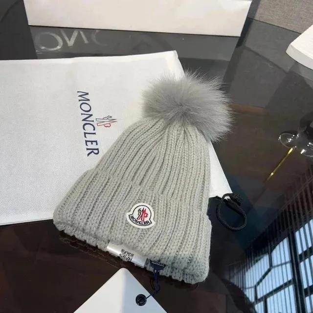 Moncler Knit Beanie with Fur Pom-Pom