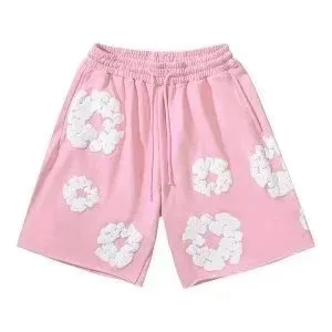 Floral Embroidered Shorts Pink with White Floral Appliqué