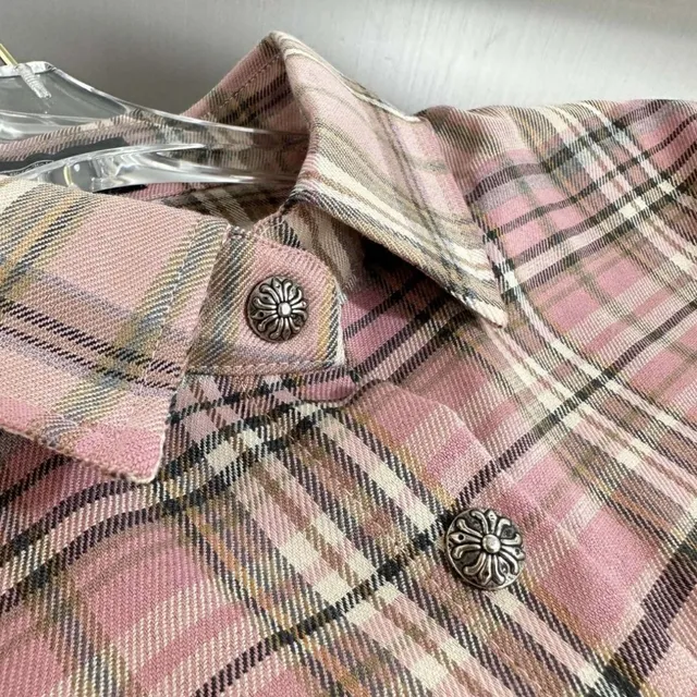 Chrome Hearts Plaid Shirt Pink Tartan with Silver Hardware