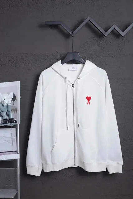 AMI Paris Zip-Up Hoodie Red Heart Logo