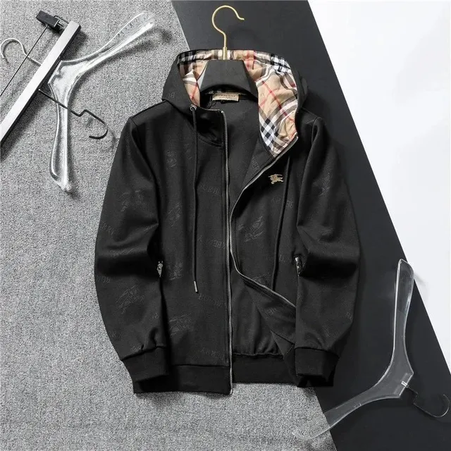 Burberry Hooded Zip-Up Jacket Monogram Print with Check Lining