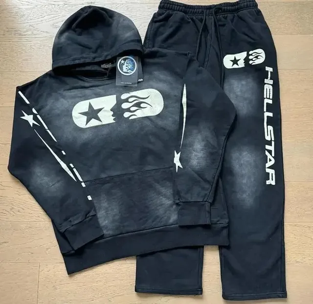 Hellstar Hoodie and Joggers Set Star Flame Print