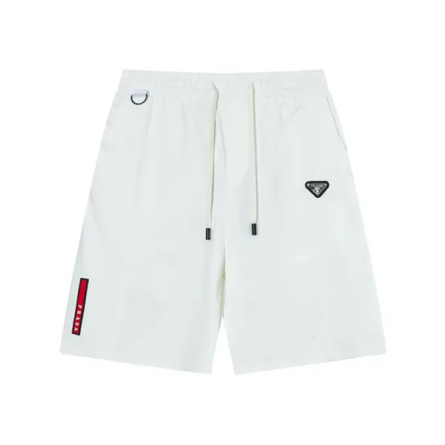Prada Logo-Embroidered Shorts White with Red Stripe and Triangle Logo