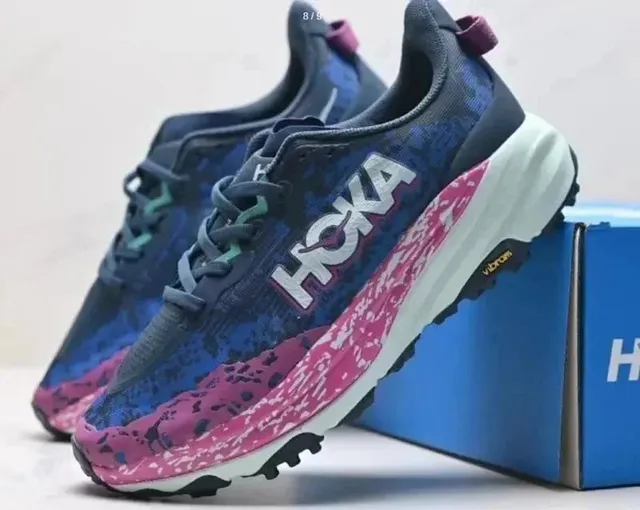 Hoka Running Shoe Blue Pink Camo
