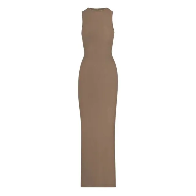 SKIMS Ribbed Midi Dress Sleek Ribbed Knit