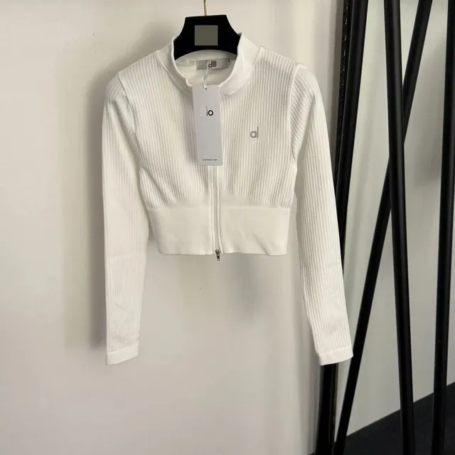 Alo Yoga Ribbed Zip-Up Crop Top Classic White