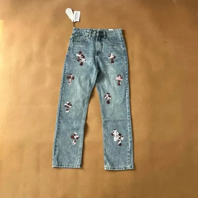 Chrome Hearts Cross Patch Jeans Embroidered Crosses
