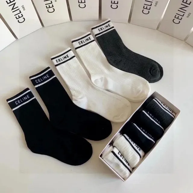 Celine Logo Socks Ribbed Cuff