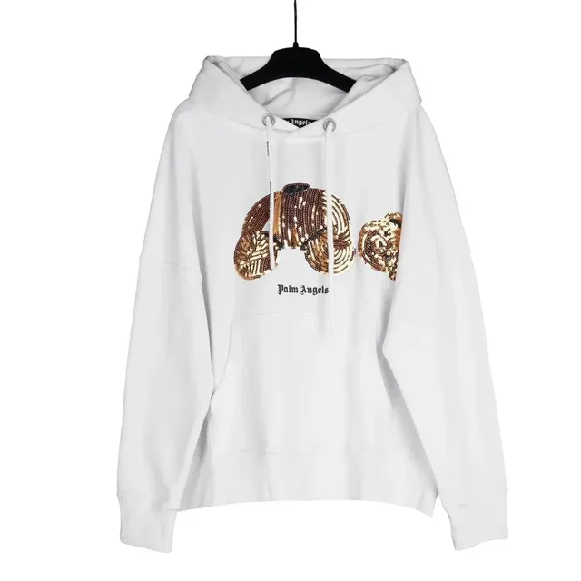 Palm Angels Hoodie Sequin Bear Logo