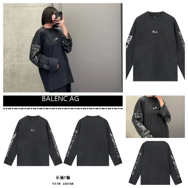 Balenciaga Long-Sleeve T-Shirt Logo Sleeve Print
