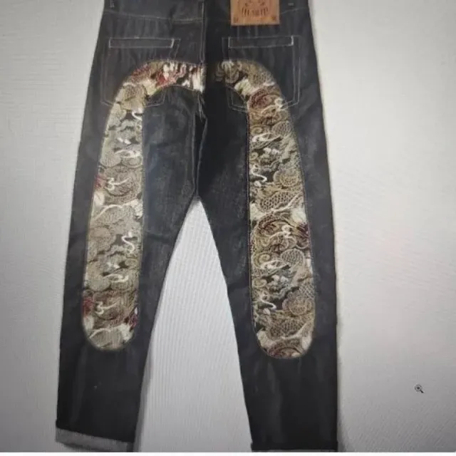 Evisu Dragon Embroidered Jeans Hand-Embroidered Koi Dragon