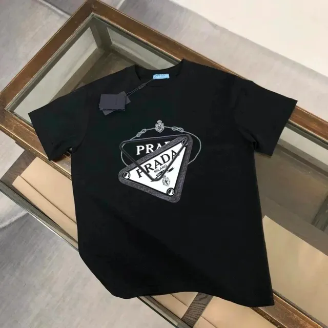 Prada Triangle Logo T-Shirt Black with White Logo