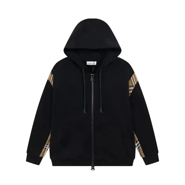 Burberry Zip-Up Hoodie Check Panel