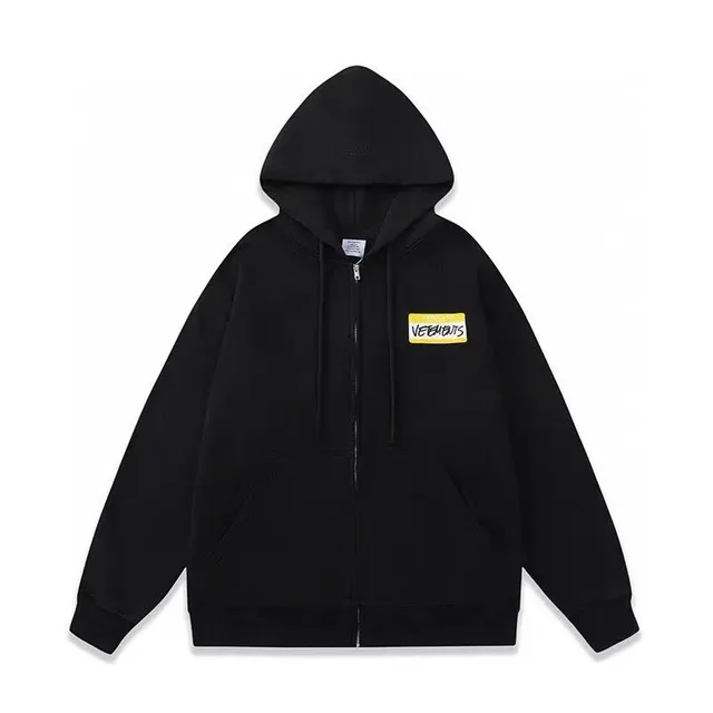 Vetements Zip-Up Hoodie Yellow Logo Patch